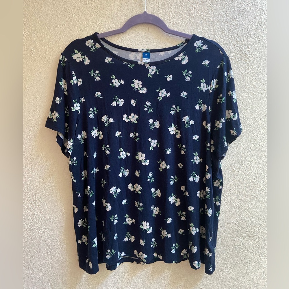 Old Navy Navy Floral Short Sleeve Tee